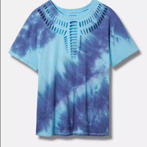 TORRID Tie Dye Purple Blue Ripped Tee, Relaxed Fit Vintage Cotton, Size L, NWT